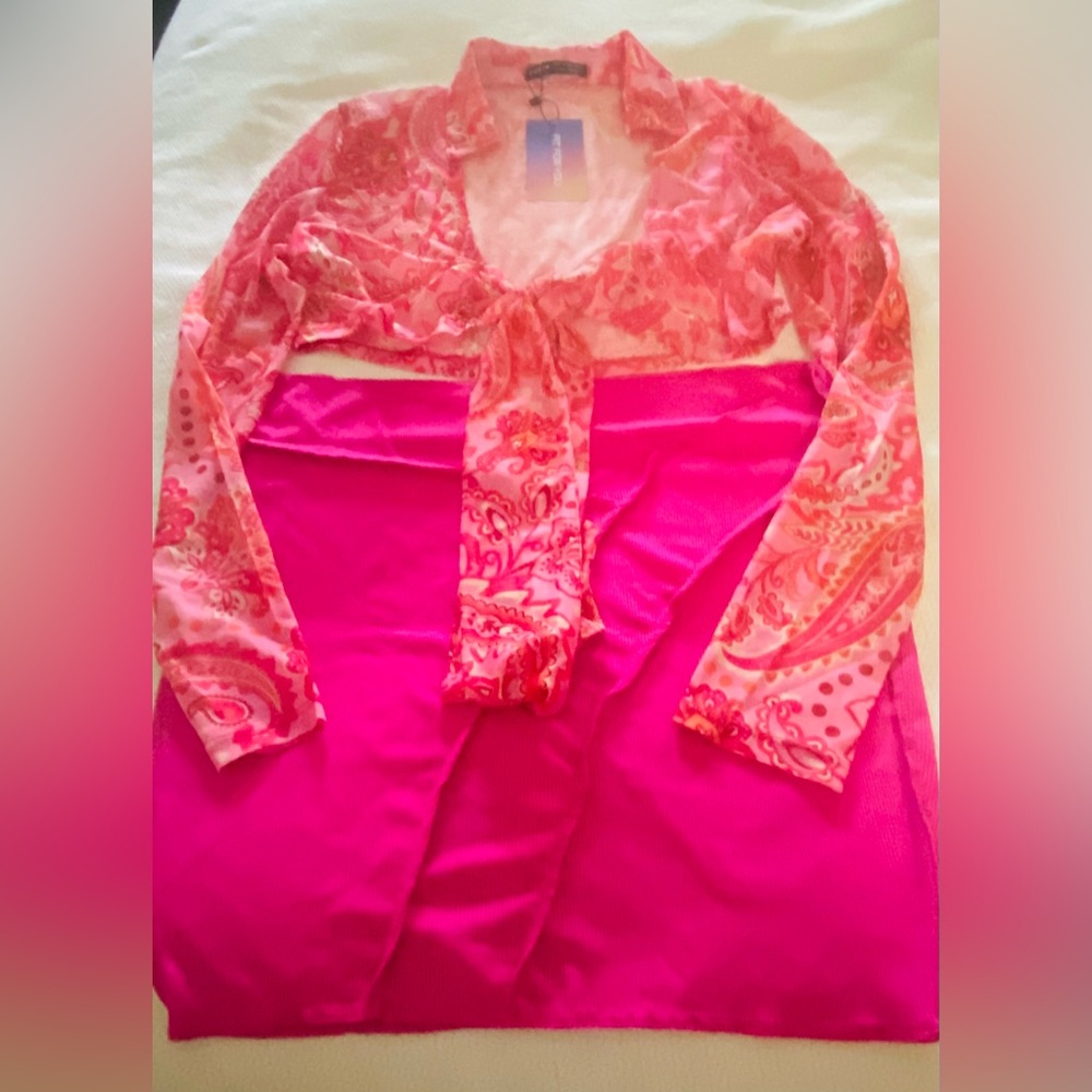 Shein Top and Skirt Pink Multi Size 12 NWT